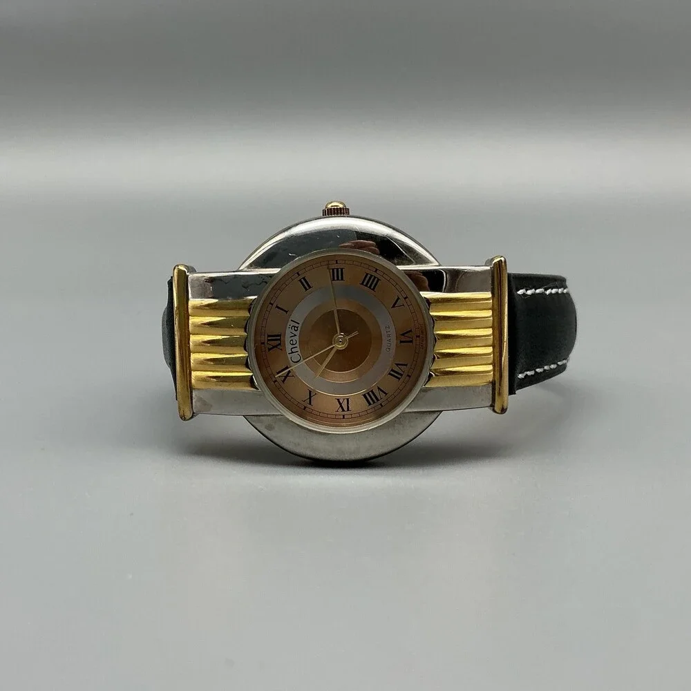 Cheval Design Studio Womens Watch 31mm Two Tone Black Leather New Battery
